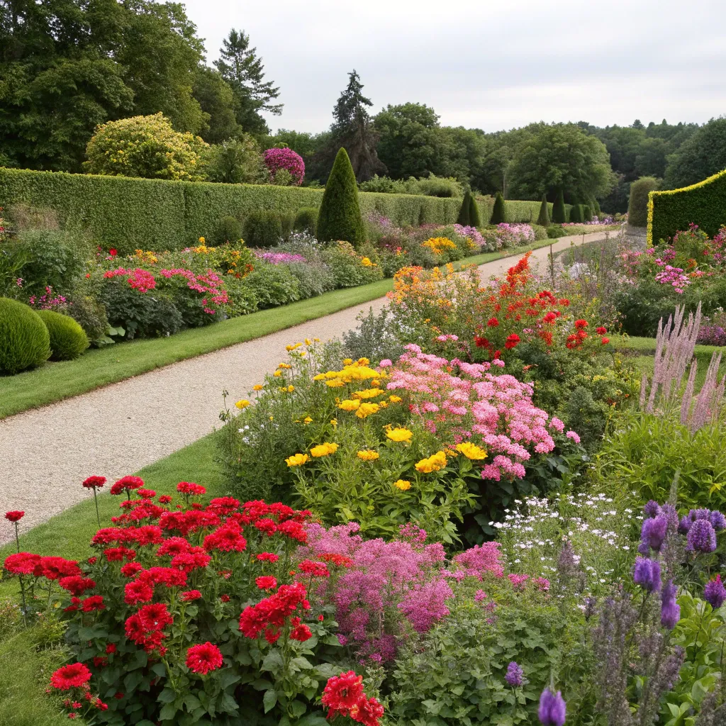 Vibrant flower beds in a garden